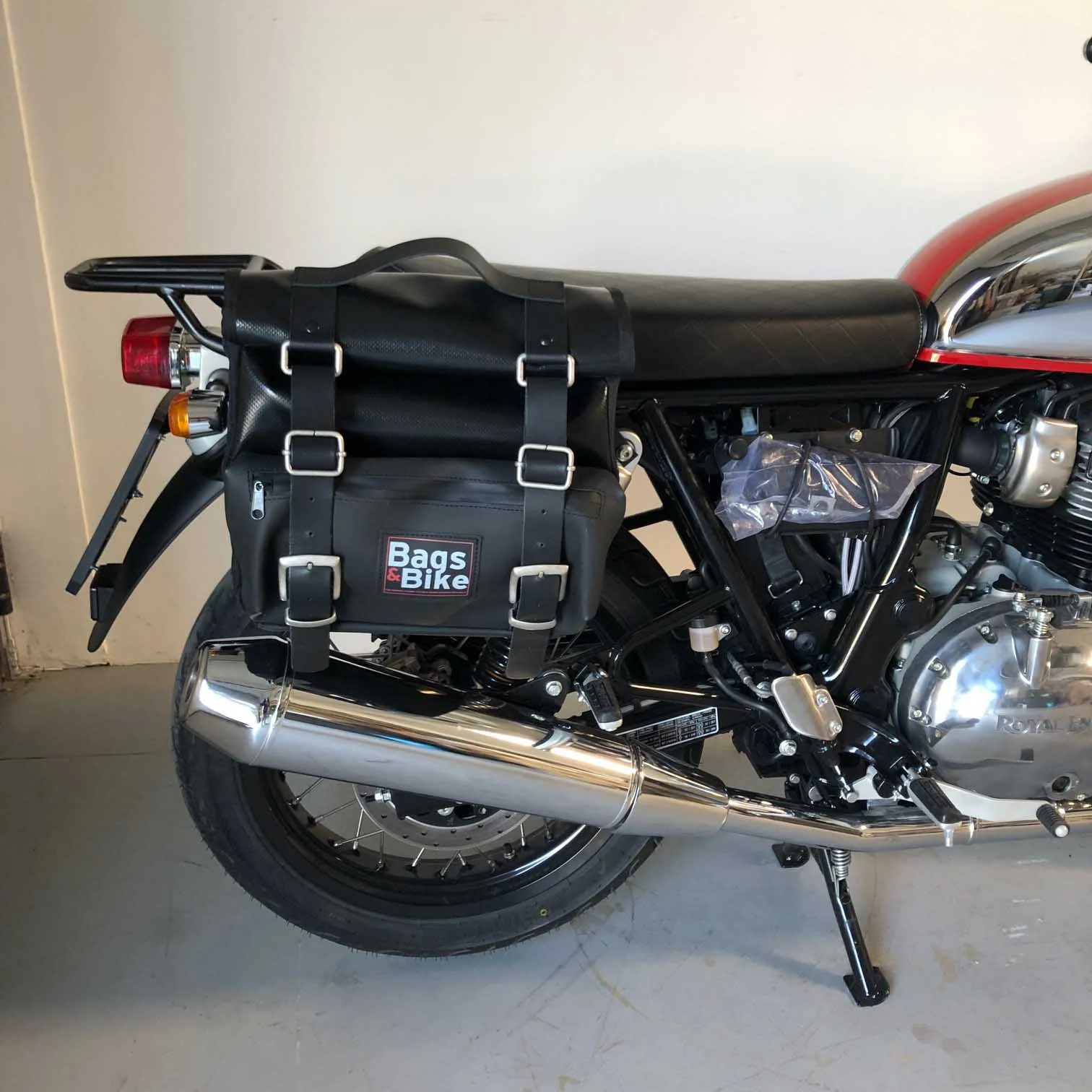 Panniers for Royal Enfield Interceptor Continental, pair of CAMION in Leather side bags