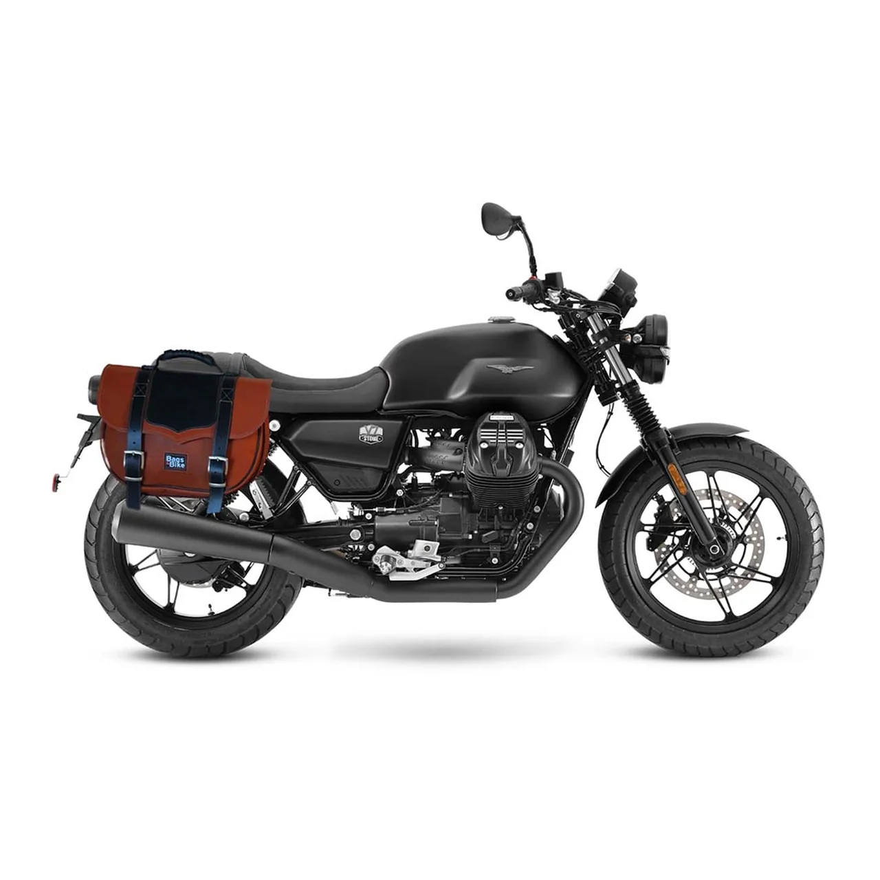Panniers for Moto Guzzi V7 850 2021-25, pair of CLASSIC in Leather and Black side bags