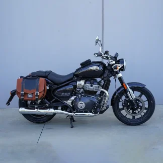 Panniers for Royal Enfield Super Meteor 650, pair of CLASSIC in Leather and Black side bags