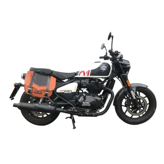 Panniers for Royal Enfield Shotgun, pair of CLASSIC in Leather and Black side bags