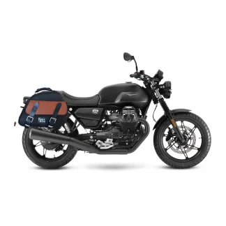 Panniers for Moto Guzzi V7 850 2021-25, pair of EXPLORER in Black and Leather side bags
