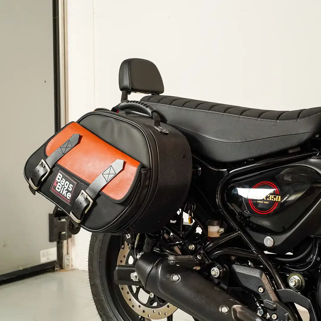 Panniers for Royal Enfield Hunter 350, pair of EXPLORER in Black and Leather side bags - Image 4