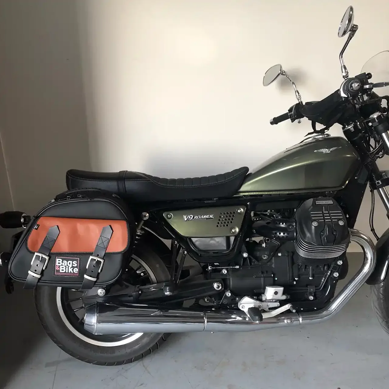 Borse laterali per Moto Guzzi Roamer, coppia di borse EXPLORER in Nera e Cuoio - immagine 4