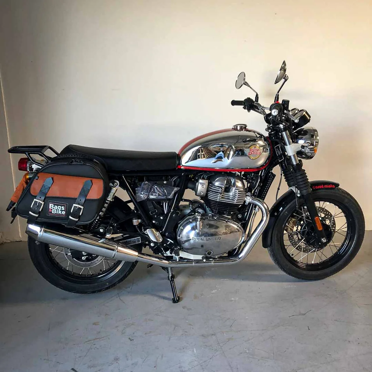 Panniers for Royal Enfield Interceptor Continental, pair of EXPLORER in Black and Leather side bags - Image 4