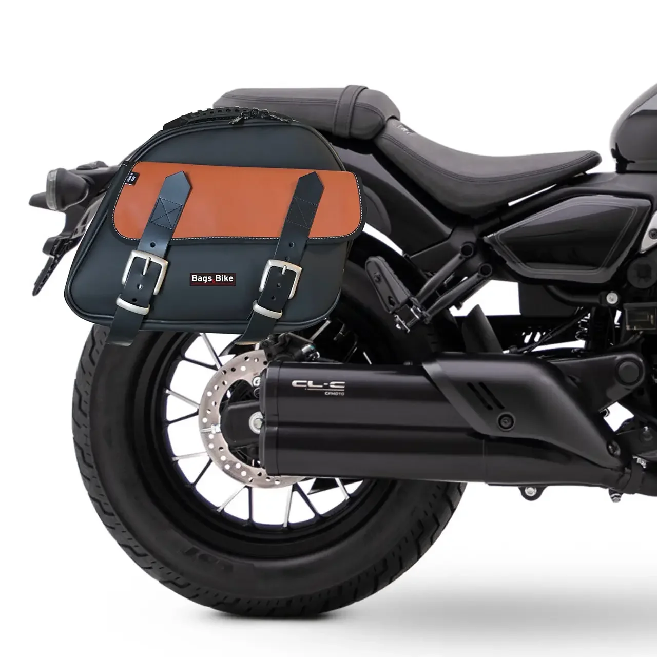 Panniers for Cfmoto CL450 C, pair of EXPLORER in Black and Leather side bags