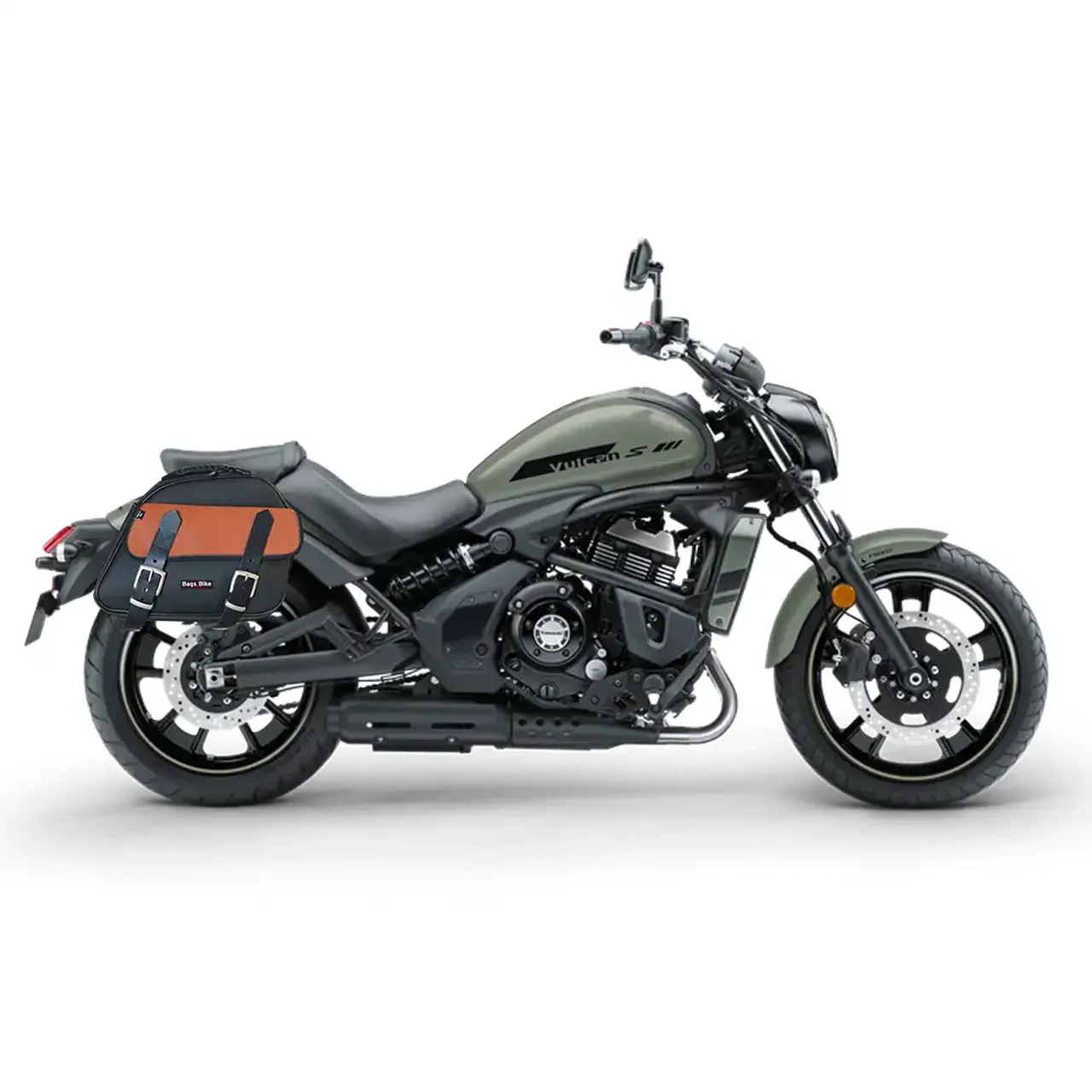 Panniers for Kawasaki Vulcan 650, pair of EXPLORER in Black and Leather side bags - Image 2