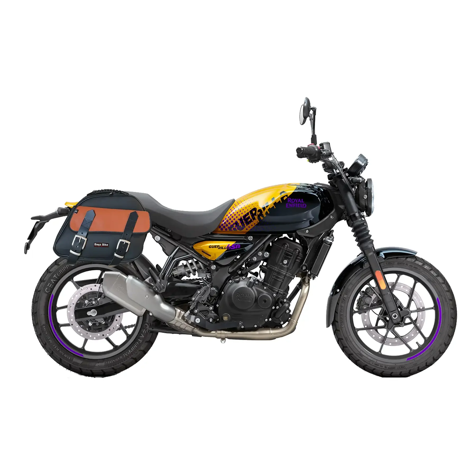 Panniers for Royal Enfield Guerrilla, pair of EXPLORER in Black and Leather side bags - Image 2