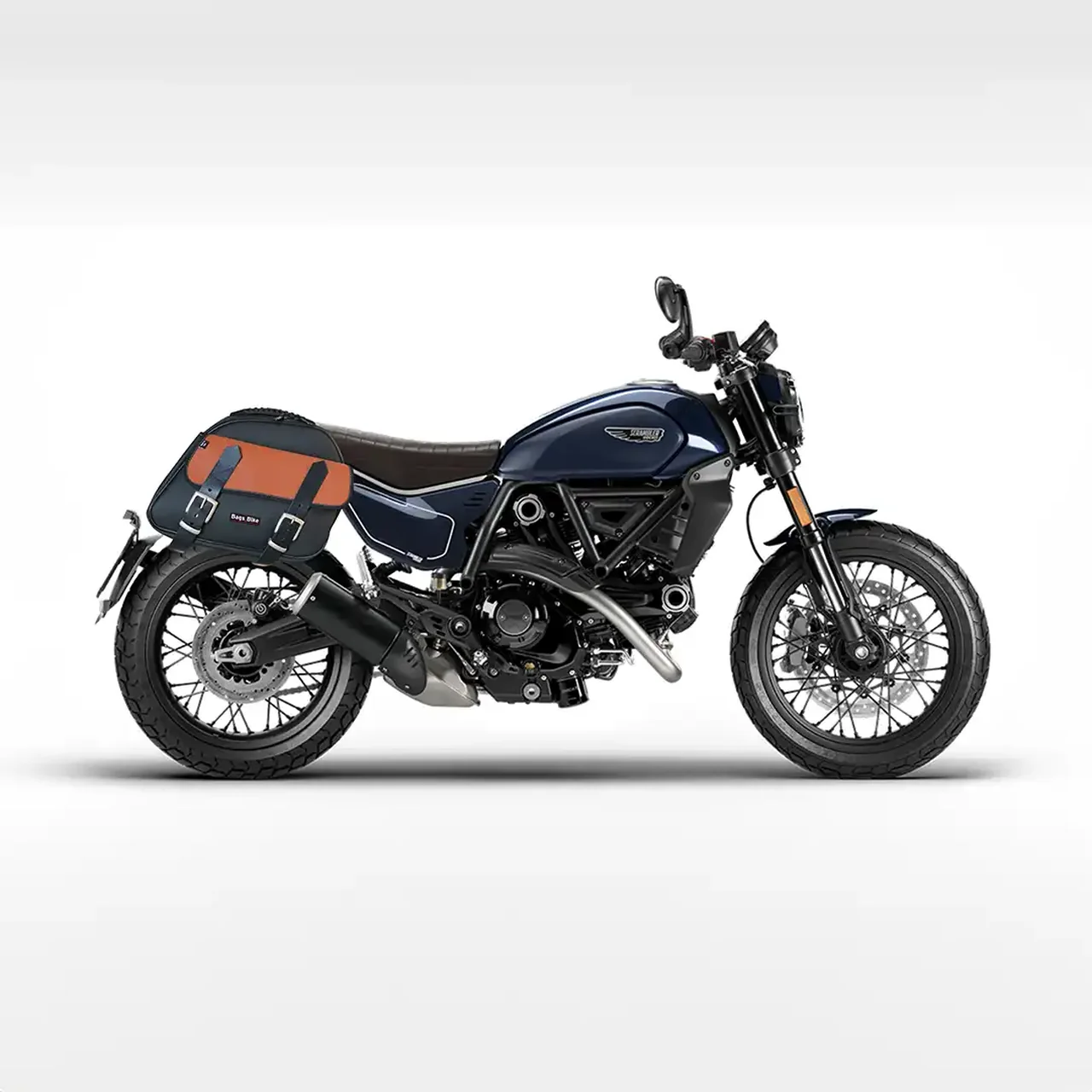 Borse laterali per Ducati Scrambler 800 2024, coppia di borse EXPLORER in Nero e Cuoio