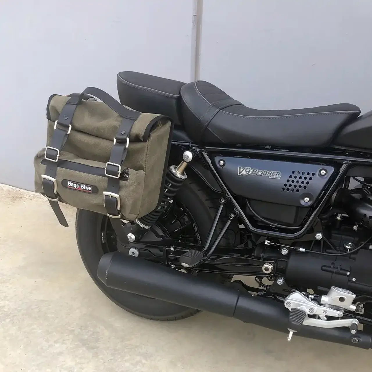 Panniers for Moto Guzzi Bobber, pair of SAHARA in Green side bags - Image 4