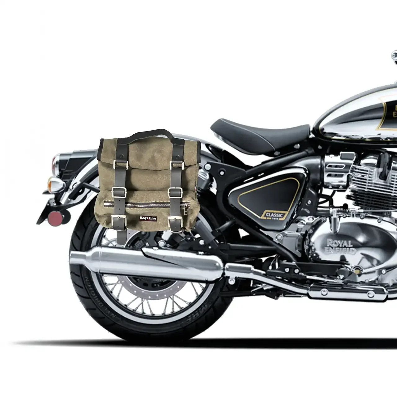 Panniers for Royal Enfield Classic 650, pair of SAHARA in Green side bags